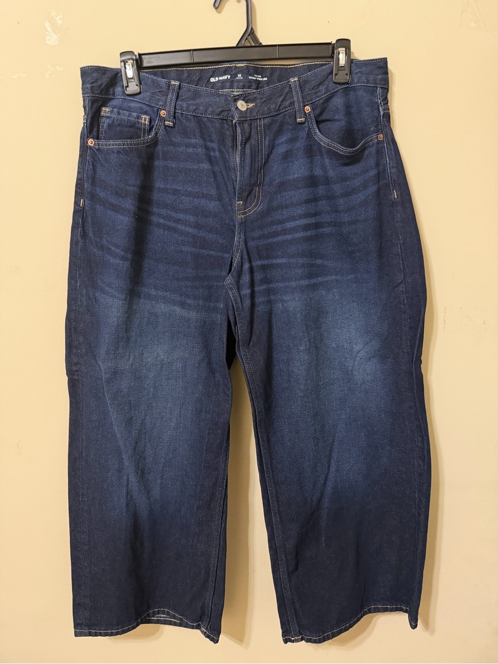 Old Navy Women’s Dark Indigo mid rise baggy Wide-Leg Jeans 14 petite nwot